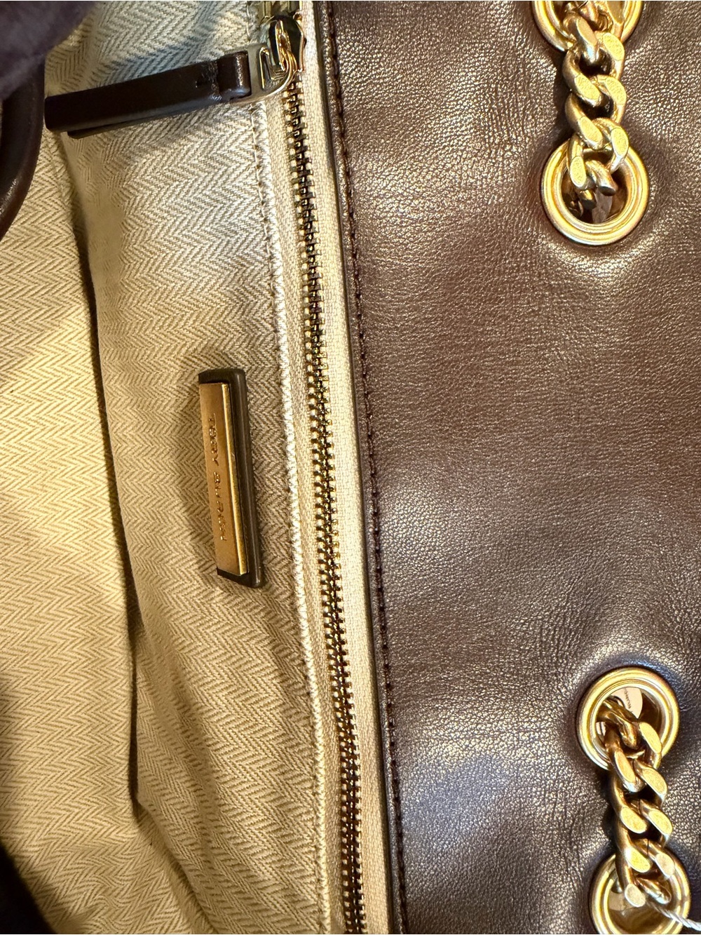 Tory Burch Dark Brown Quilted Suede Chain Shoulder Bag with Gold Hardware NWT - Picture 5 of 8